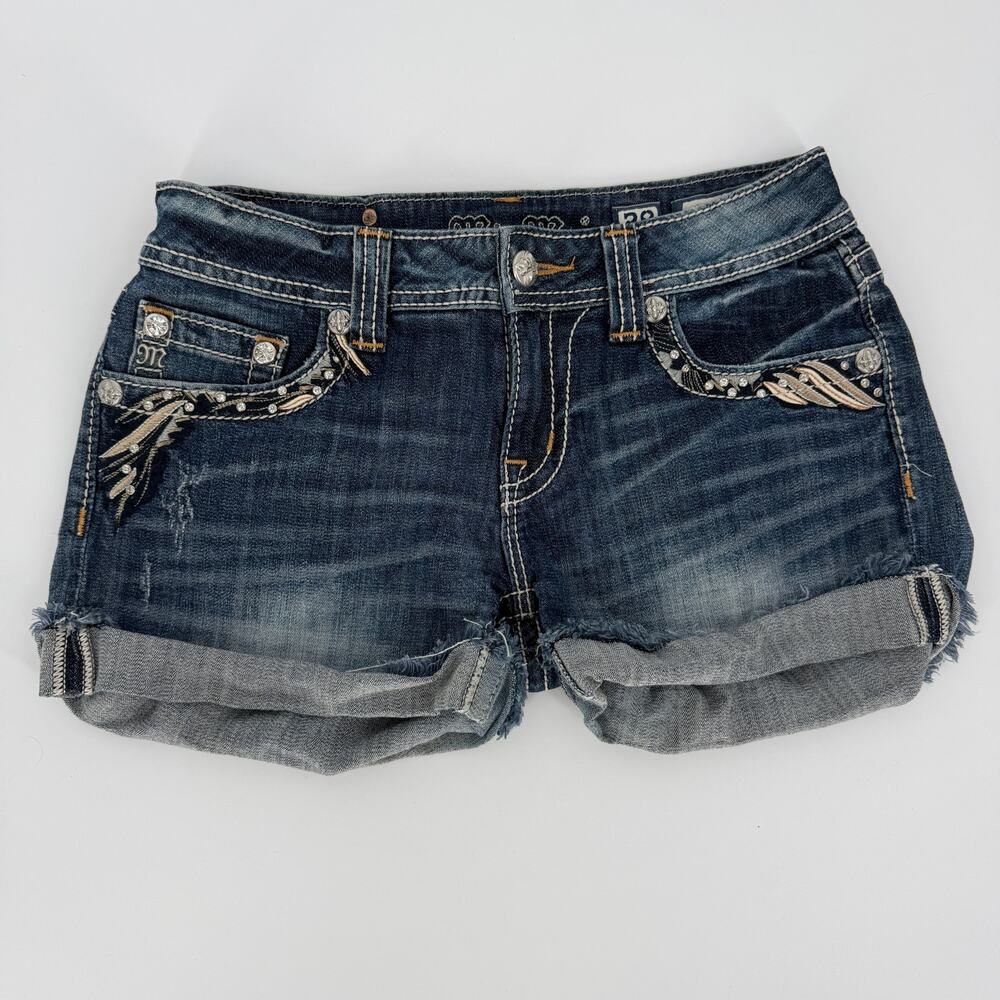 Miss Me Cut Off Shorts Women's Size 28 Blue Denim Distressed